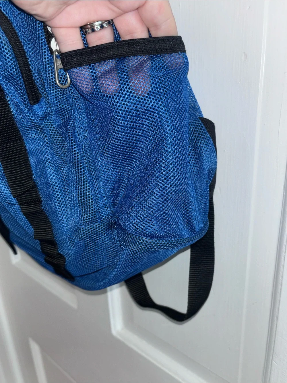Nike Blue Mesh Backpack Black Straps Gym Swim Camp Sports Bag -Machine Washable